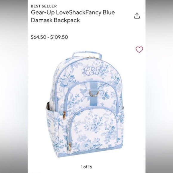 LoveShackFancy Handbags - LoveShackFancy Blue Damask Backpack Pottery Barn Teen XL